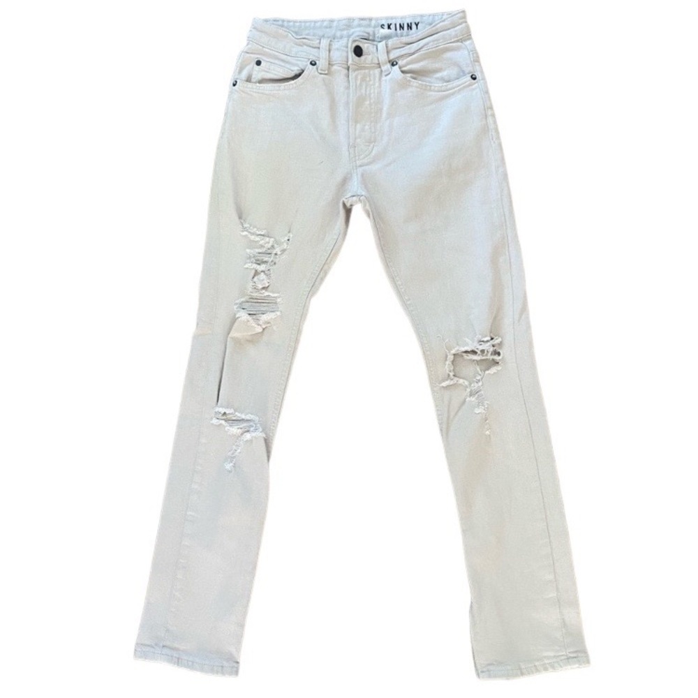 H&M Off White Distressed Skinny Denim Jeans Size 28